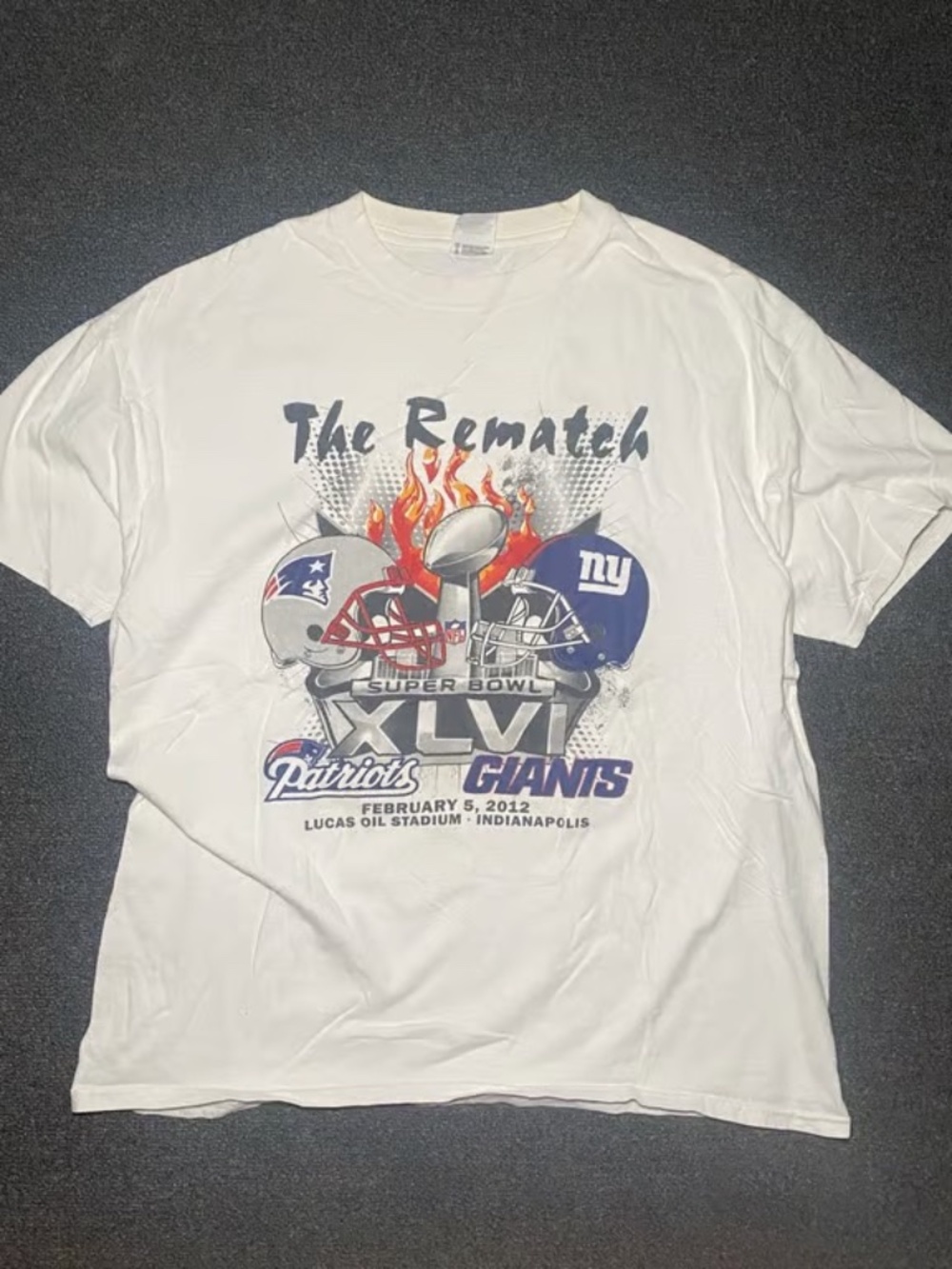 y2k New England patriots vs New York giants superbowl xlvi graphic shirt size xl